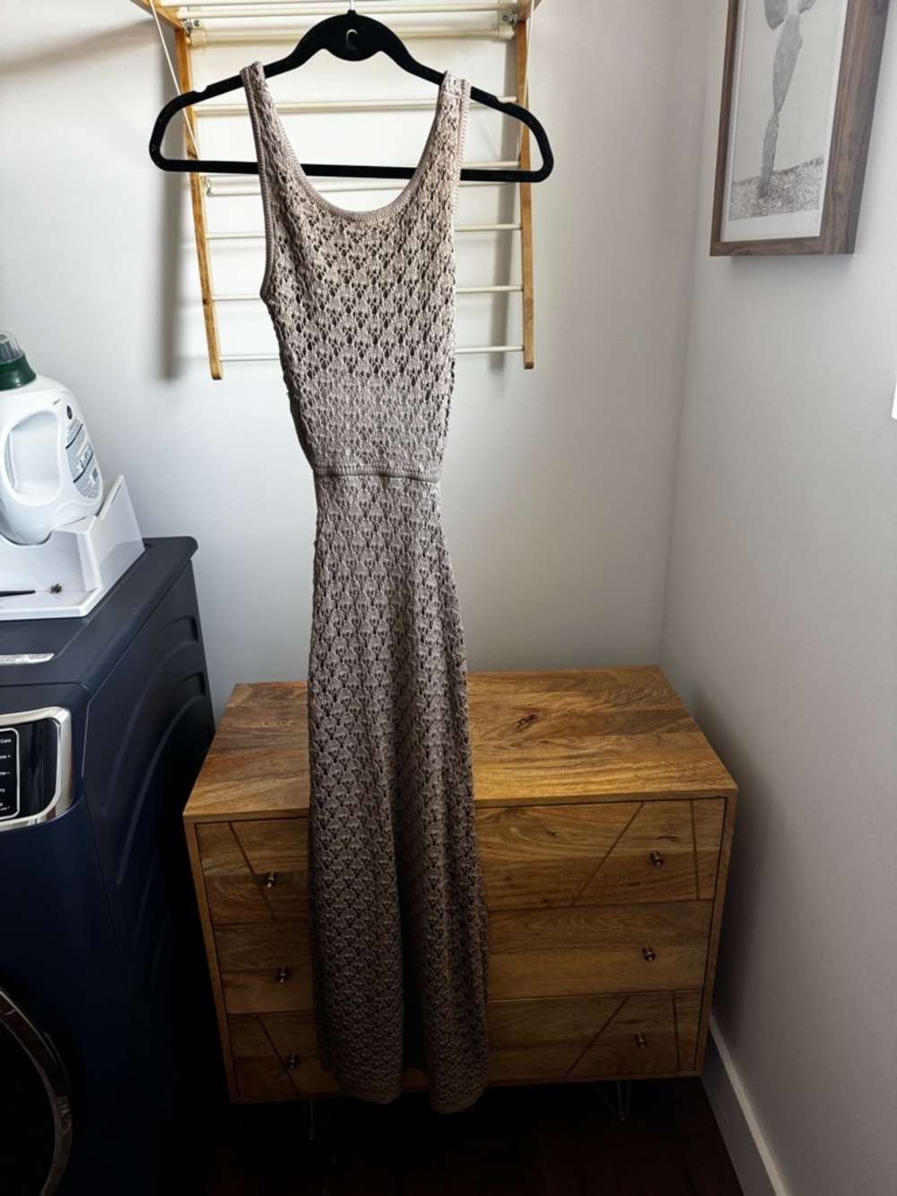 OAK + FORT Taupe Crochet Sleeveless Maxi Dress